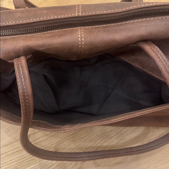 Brown genuine Leather overnight Tote Bag - Picture 4 of 6